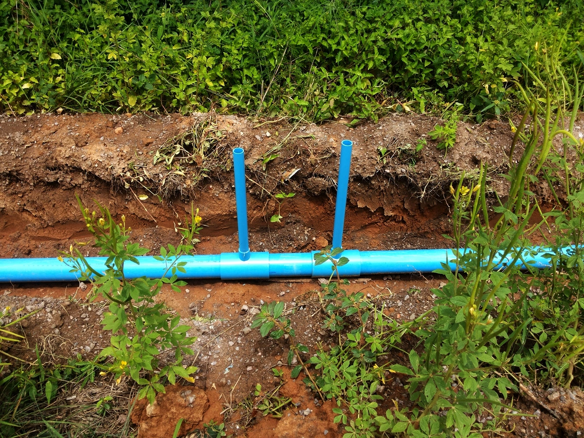 blue pvc water pipes underground