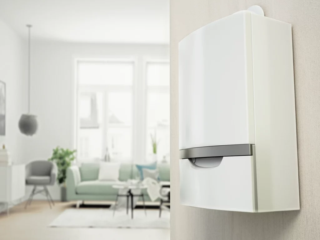 in contemporary living room wall white water boiler